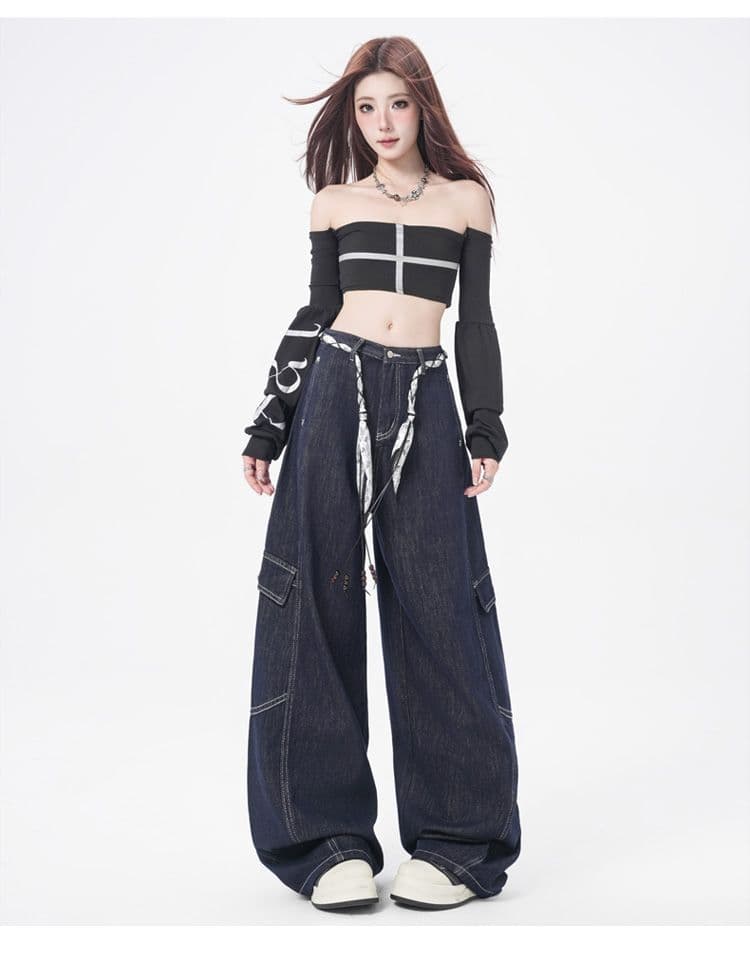2026 가을 의상 새로운 모통이 칼 바지 워크웨어 와이드 레그 팬츠 여성 의류 단 닝 떨어지지 않음 색상 청바지 여성 상세 이미지 16