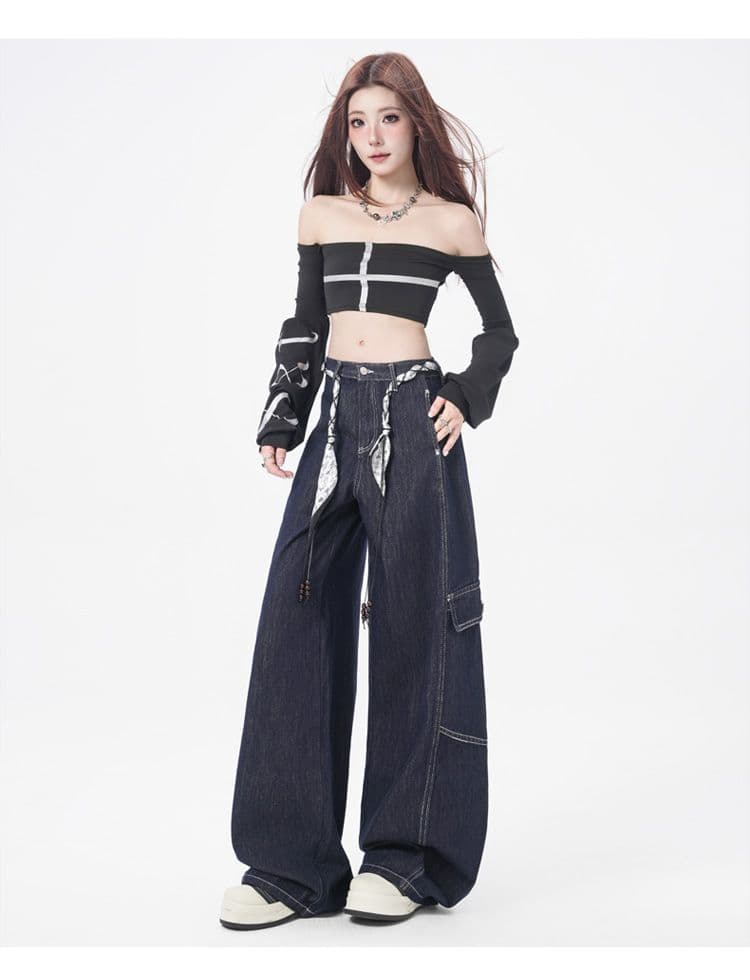 2026 가을 의상 새로운 모통이 칼 바지 워크웨어 와이드 레그 팬츠 여성 의류 단 닝 떨어지지 않음 색상 청바지 여성 상세 이미지 19