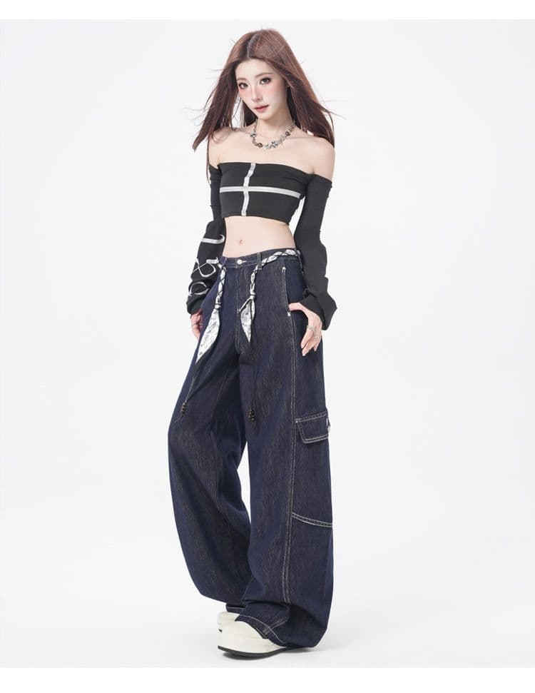 2026 가을 의상 새로운 모통이 칼 바지 워크웨어 와이드 레그 팬츠 여성 의류 단 닝 떨어지지 않음 색상 청바지 여성 상세 이미지 21