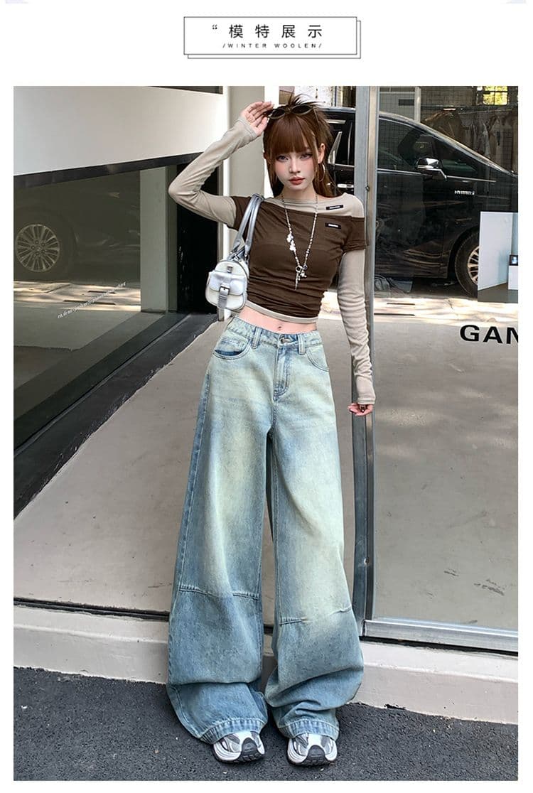 2026 가을 의상 새로운 와이드 레그 팬츠 여성 의류 청바지 스트레이트 팬츠 레트로 블루 데님 긴 바지 길이 연장 상세 이미지 11