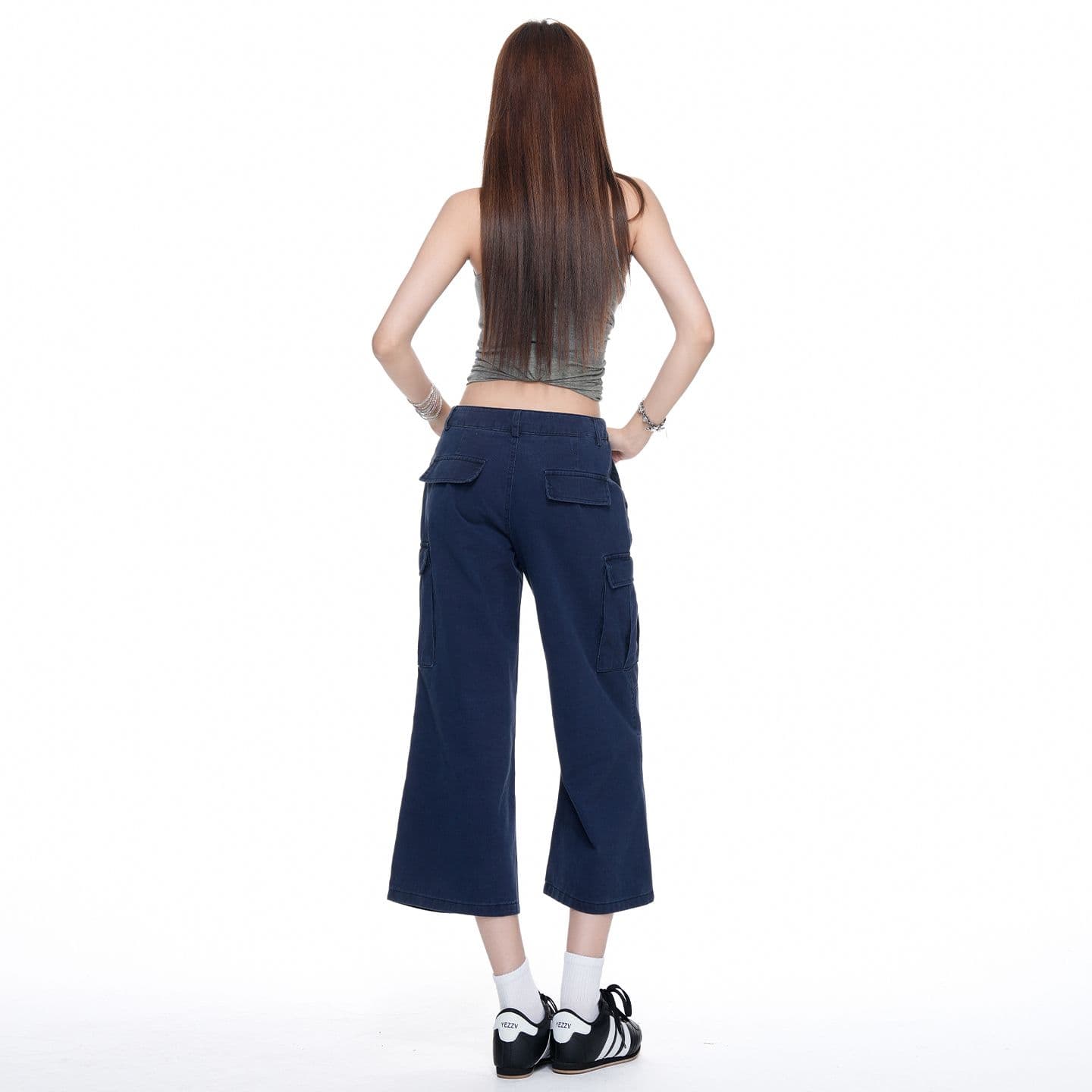 아메리칸 레트로 중 로우 웨이스트 부츠컷 7 점 워크웨어 청바지 여성 이미지 4