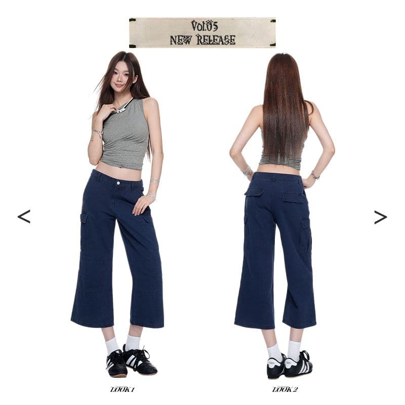 아메리칸 레트로 중 로우 웨이스트 부츠컷 7 점 워크웨어 청바지 여성 상세 이미지 2