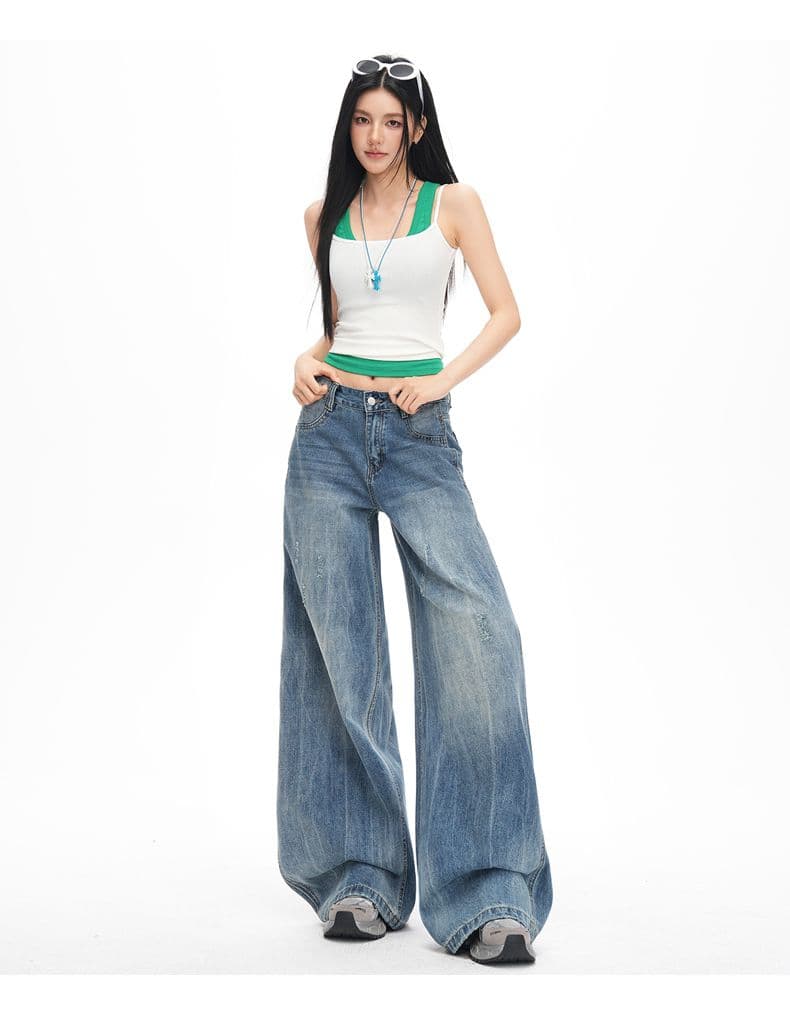 아메리칸 거리 레트로 연삭 화이트 잡아라. 곡물 루즈핏 슬림해 보이는 와이드 레그 팬츠 2026 가을 새로운 출퇴근 다용도 청바지 상세 이미지 20