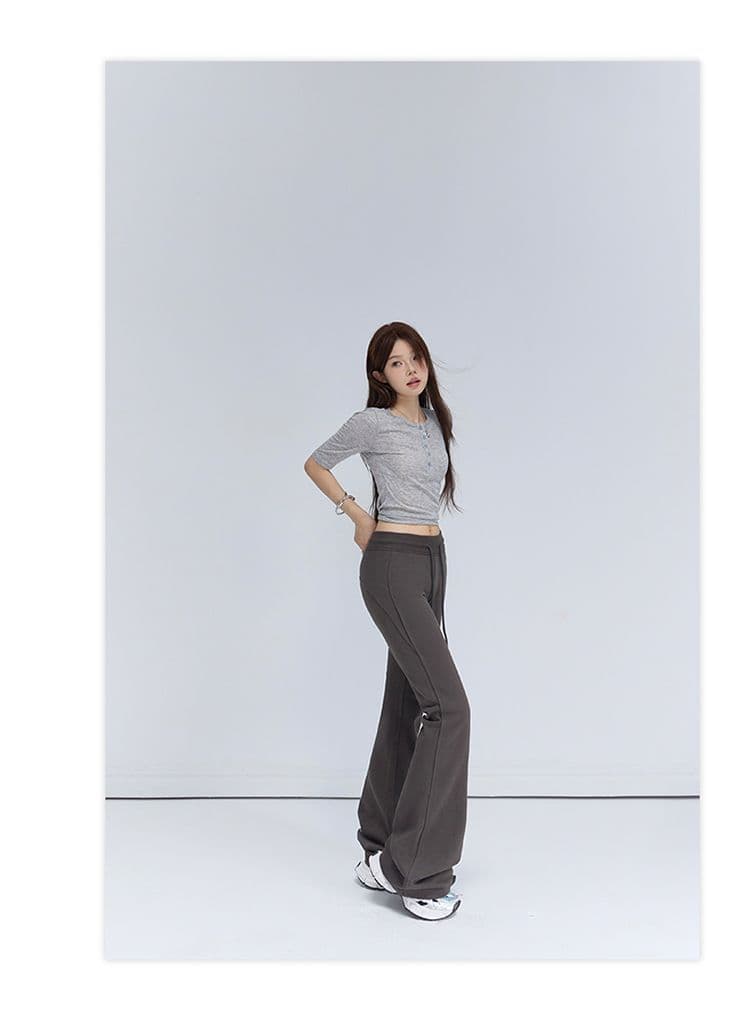 5 색 아메리칸 레트로 다용도 몸매 가꾸기 슬림해 보이는 나팔 바지 느긋한 도루 센스 운동 바지 캐주얼 바지 여성 가을 상세 이미지 12