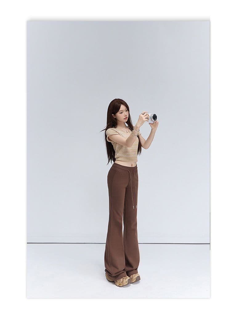 5 색 아메리칸 레트로 다용도 몸매 가꾸기 슬림해 보이는 나팔 바지 느긋한 도루 센스 운동 바지 캐주얼 바지 여성 가을 상세 이미지 24