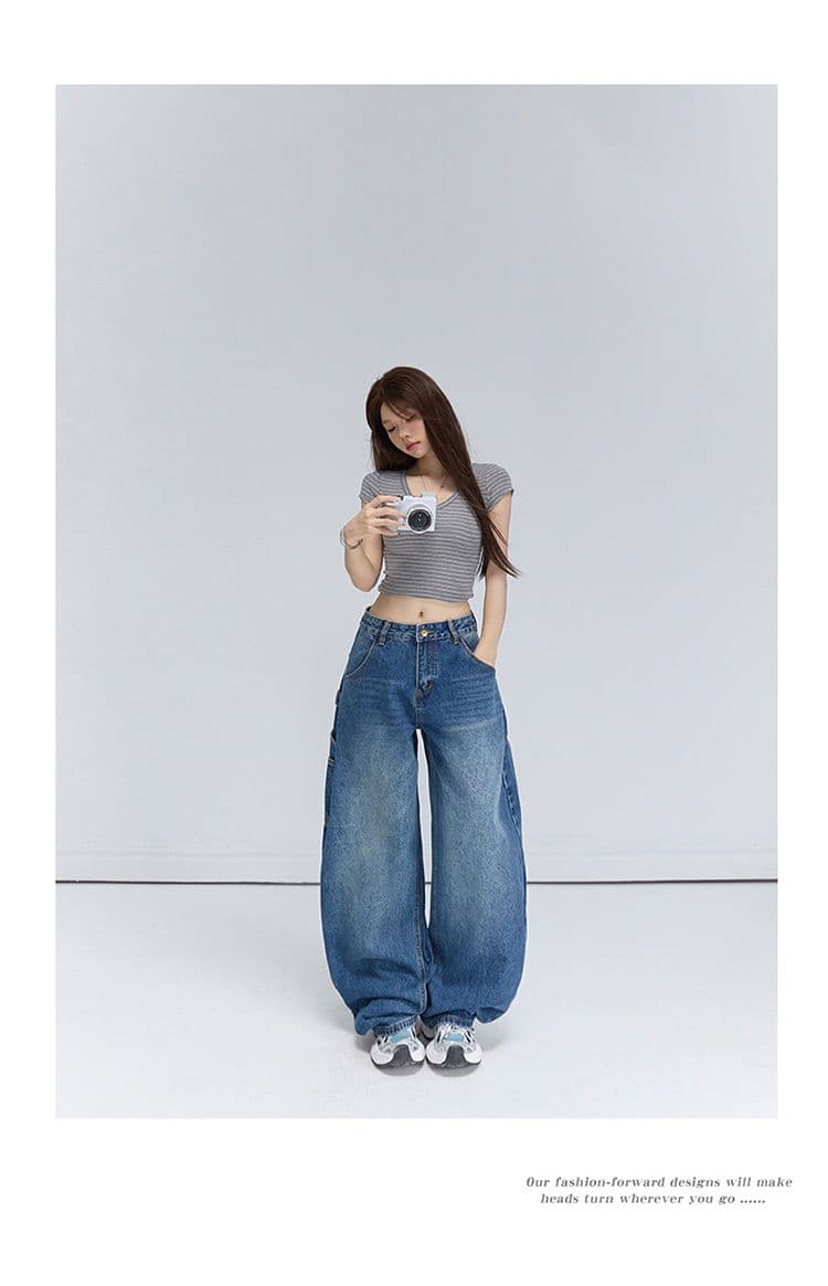 아메리칸 레트로 루즈핏 와이드 레그 팬츠 워크웨어 팬츠 다용도 모통이 칼 바지 청바지 여성 2026 새로운 상세 이미지 10