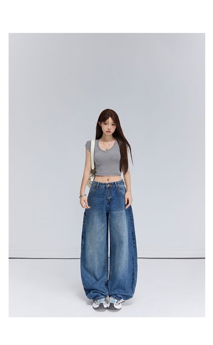 아메리칸 레트로 루즈핏 와이드 레그 팬츠 워크웨어 팬츠 다용도 모통이 칼 바지 청바지 여성 2026 새로운 상세 이미지 16