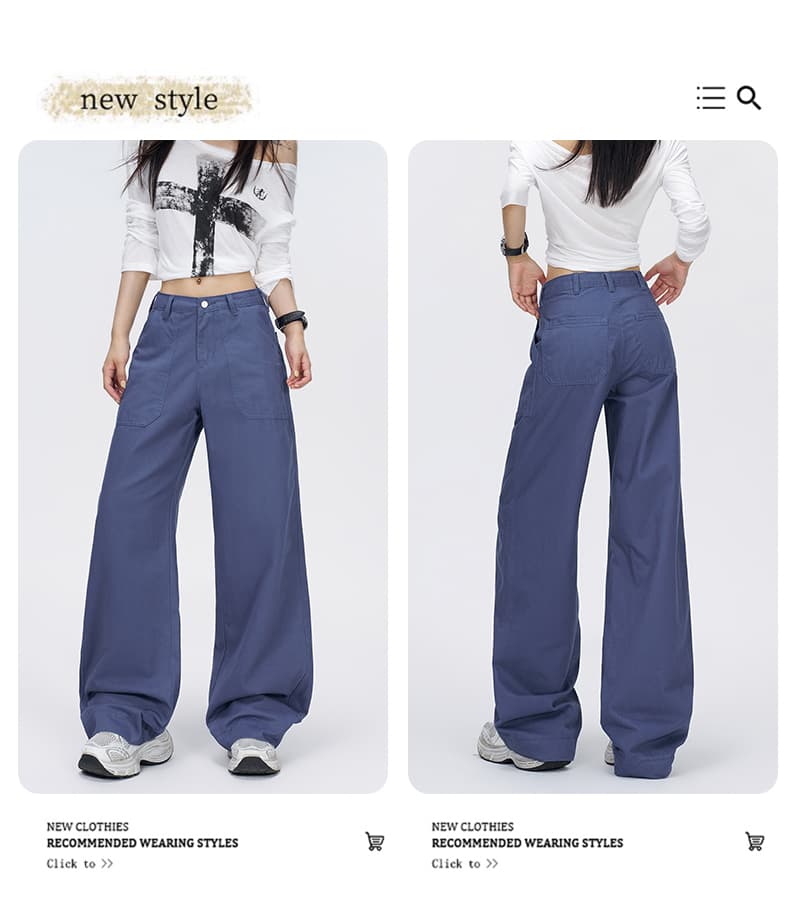 법 일 블루 아메리칸 레트로 루즈핏 스트레이트 다용도 2026 가을 새로운 워크웨어 팬츠 길다 넓은 다리 청바지 여성 상세 이미지 3
