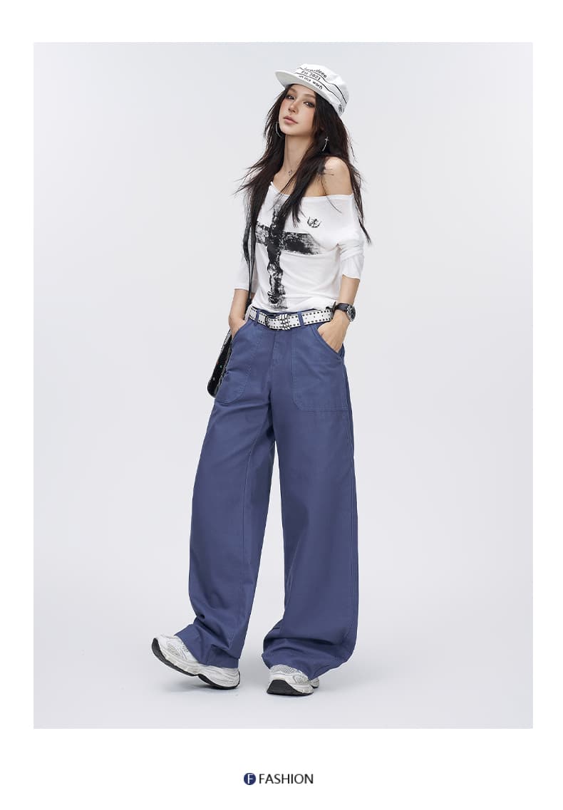 법 일 블루 아메리칸 레트로 루즈핏 스트레이트 다용도 2026 가을 새로운 워크웨어 팬츠 길다 넓은 다리 청바지 여성 상세 이미지 12