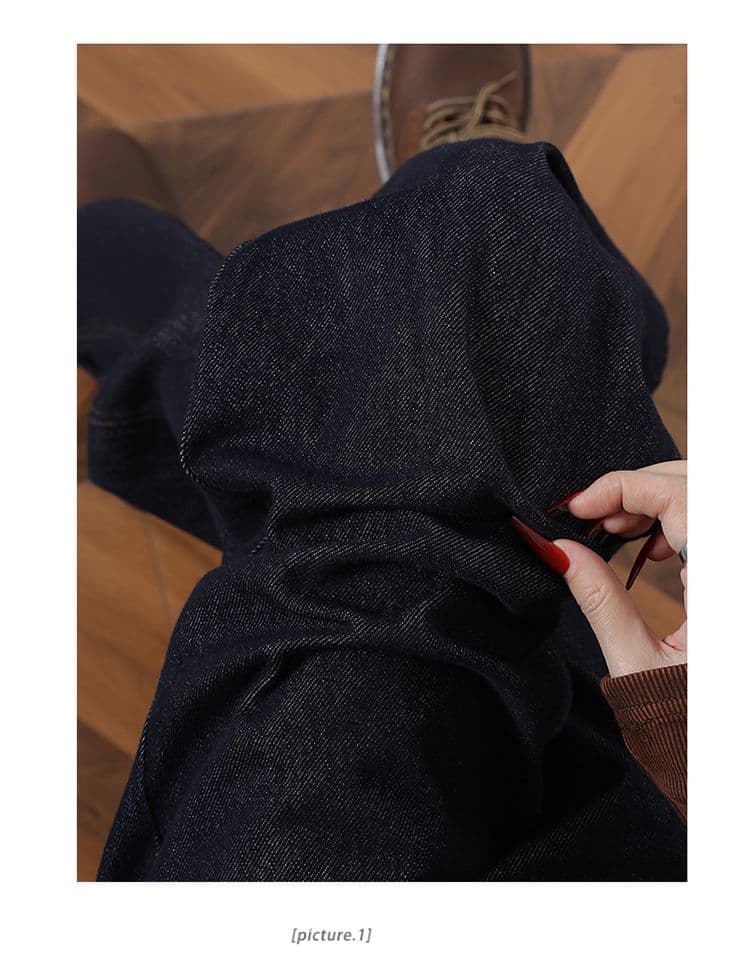 전체 출석 싱글 제품 슬림해 보이는 실링 진한 파란색 빨간색 귀 단 닝 원본 암소 스트레이트 자수 청바지 여성 상세 이미지 16