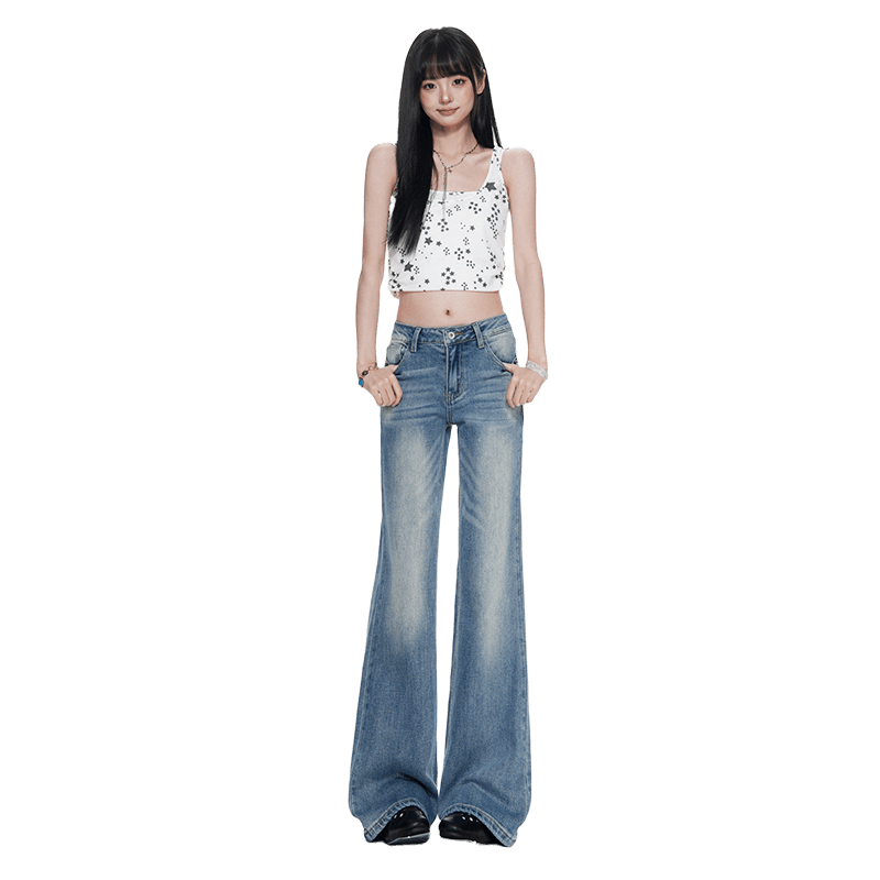 레이스 바지 표준 로우 웨이스트 연삭 화이트 파란색 부츠컷 청바지 여성 여름 아메리칸 폭발 캐주얼 바지 이미지 5