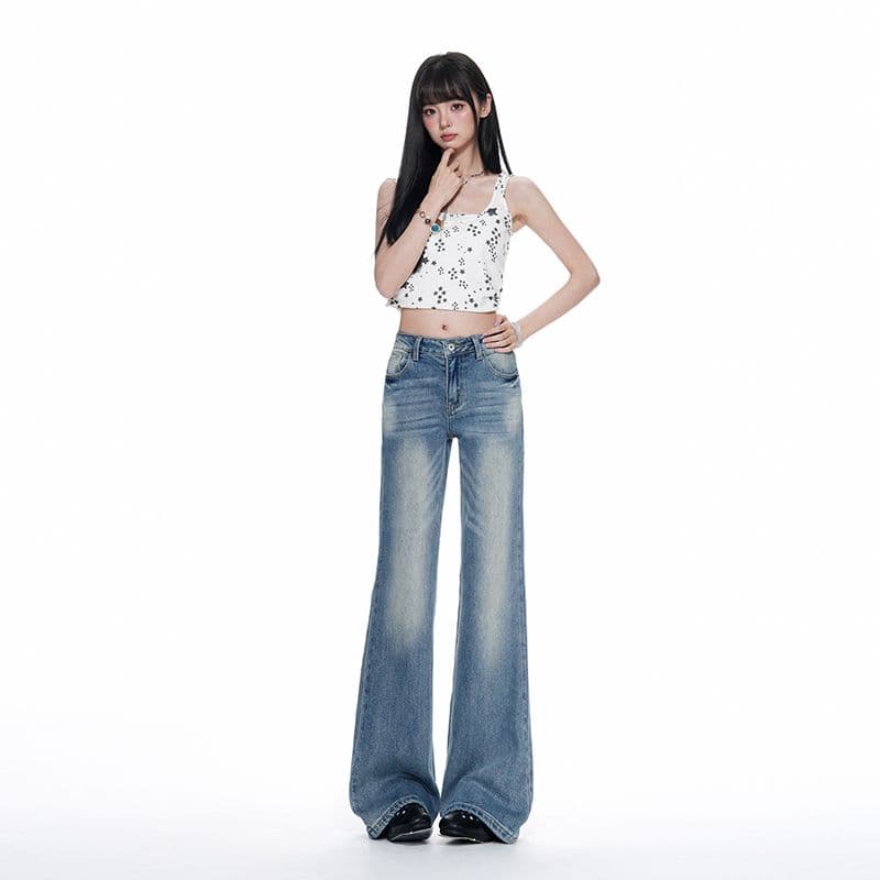 레이스 바지 표준 로우 웨이스트 연삭 화이트 파란색 부츠컷 청바지 여성 여름 아메리칸 폭발 캐주얼 바지