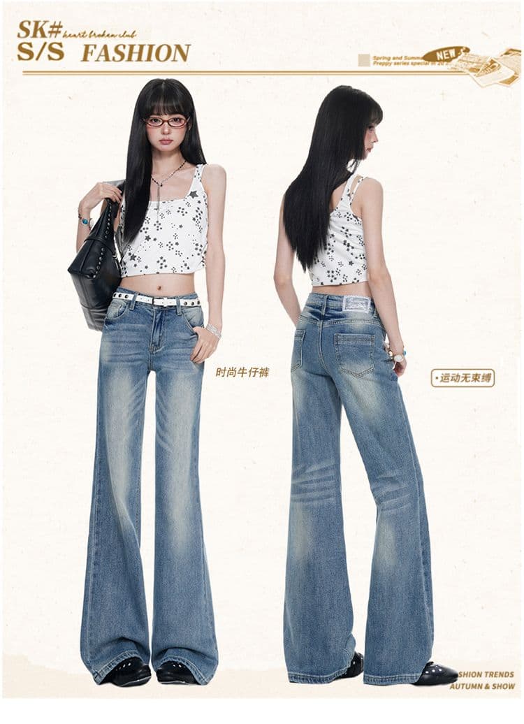 레이스 바지 표준 로우 웨이스트 연삭 화이트 파란색 부츠컷 청바지 여성 여름 아메리칸 폭발 캐주얼 바지 상세 이미지 1