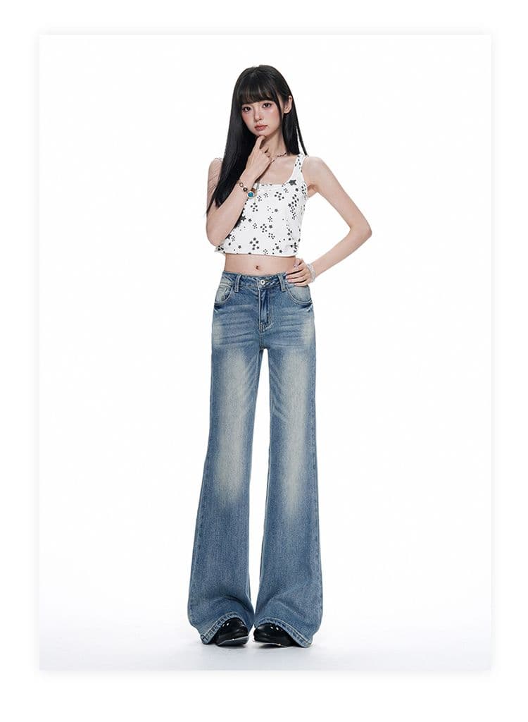 레이스 바지 표준 로우 웨이스트 연삭 화이트 파란색 부츠컷 청바지 여성 여름 아메리칸 폭발 캐주얼 바지 상세 이미지 10