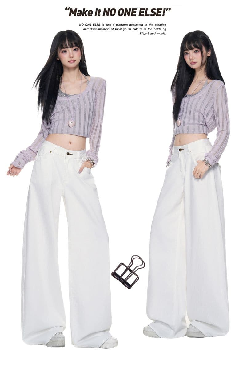 대나무 마디 곡물 화이트 파리 버클 넓은 다리 청바지 여성 2026 가을 새로운 하이웨이스트 디자인 센스 슬림해 보이는 스트레이트 팬츠 상세 이미지 2