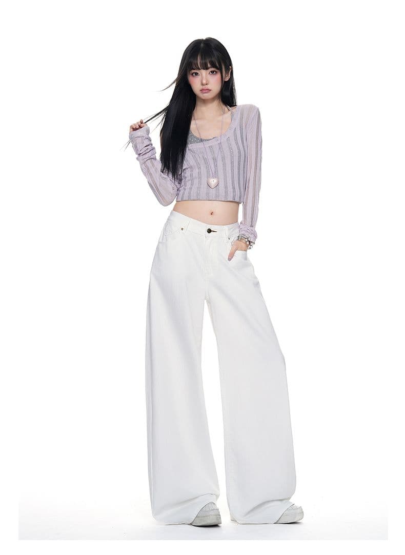 대나무 마디 곡물 화이트 파리 버클 넓은 다리 청바지 여성 2026 가을 새로운 하이웨이스트 디자인 센스 슬림해 보이는 스트레이트 팬츠 상세 이미지 14