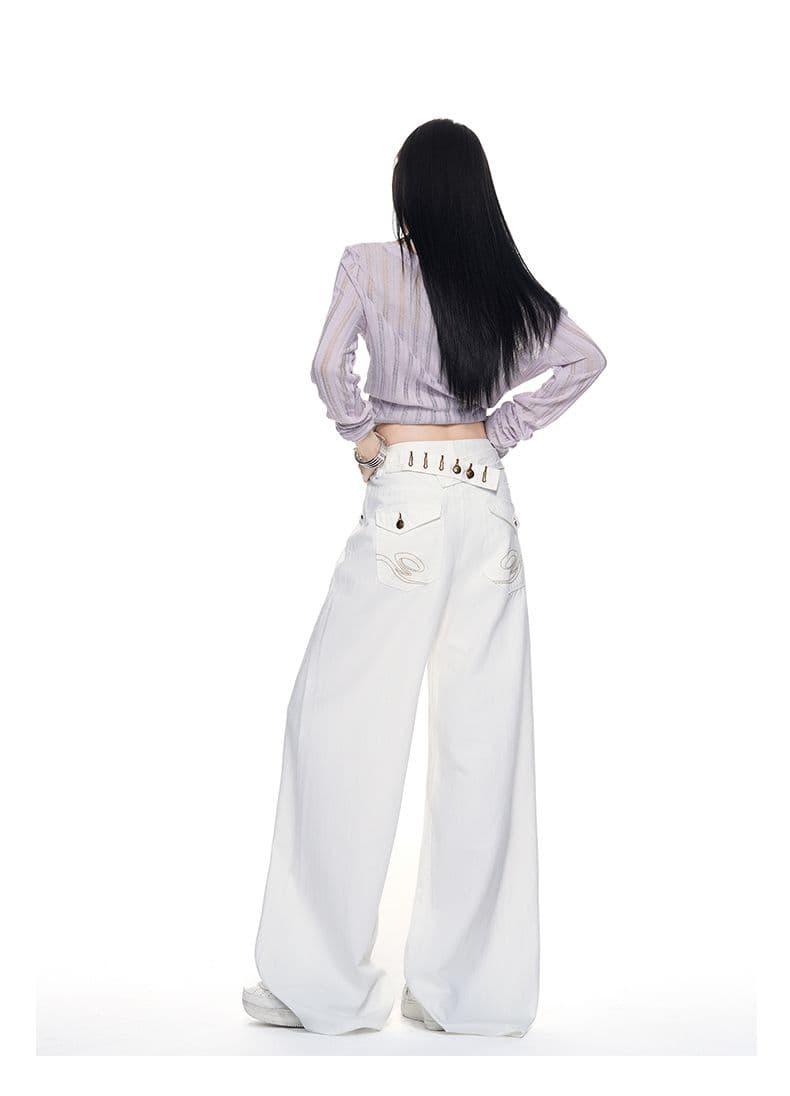 대나무 마디 곡물 화이트 파리 버클 넓은 다리 청바지 여성 2026 가을 새로운 하이웨이스트 디자인 센스 슬림해 보이는 스트레이트 팬츠 상세 이미지 16