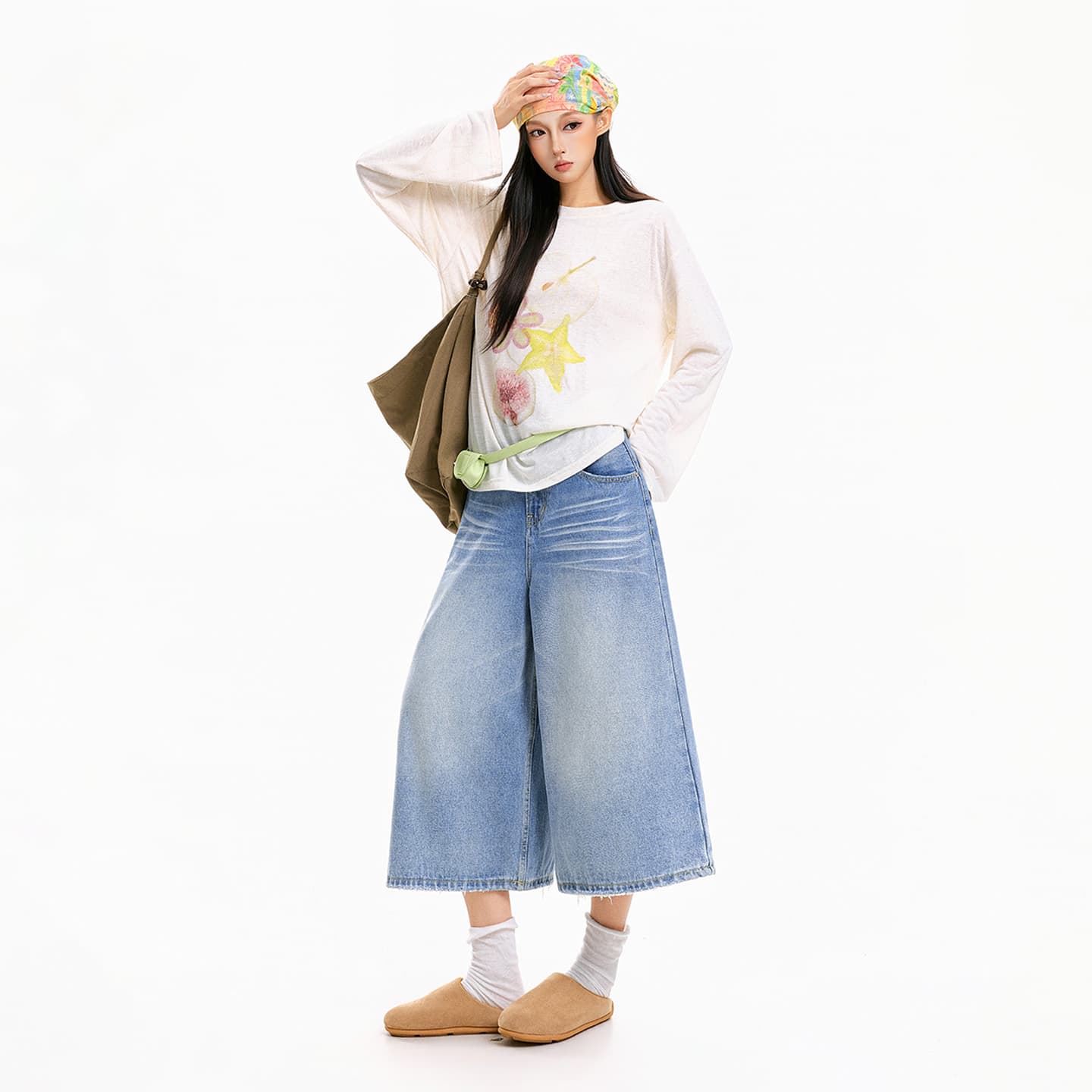 청바지 여성 7 점 넓은 다리 루즈핏 레트로 마 오래된