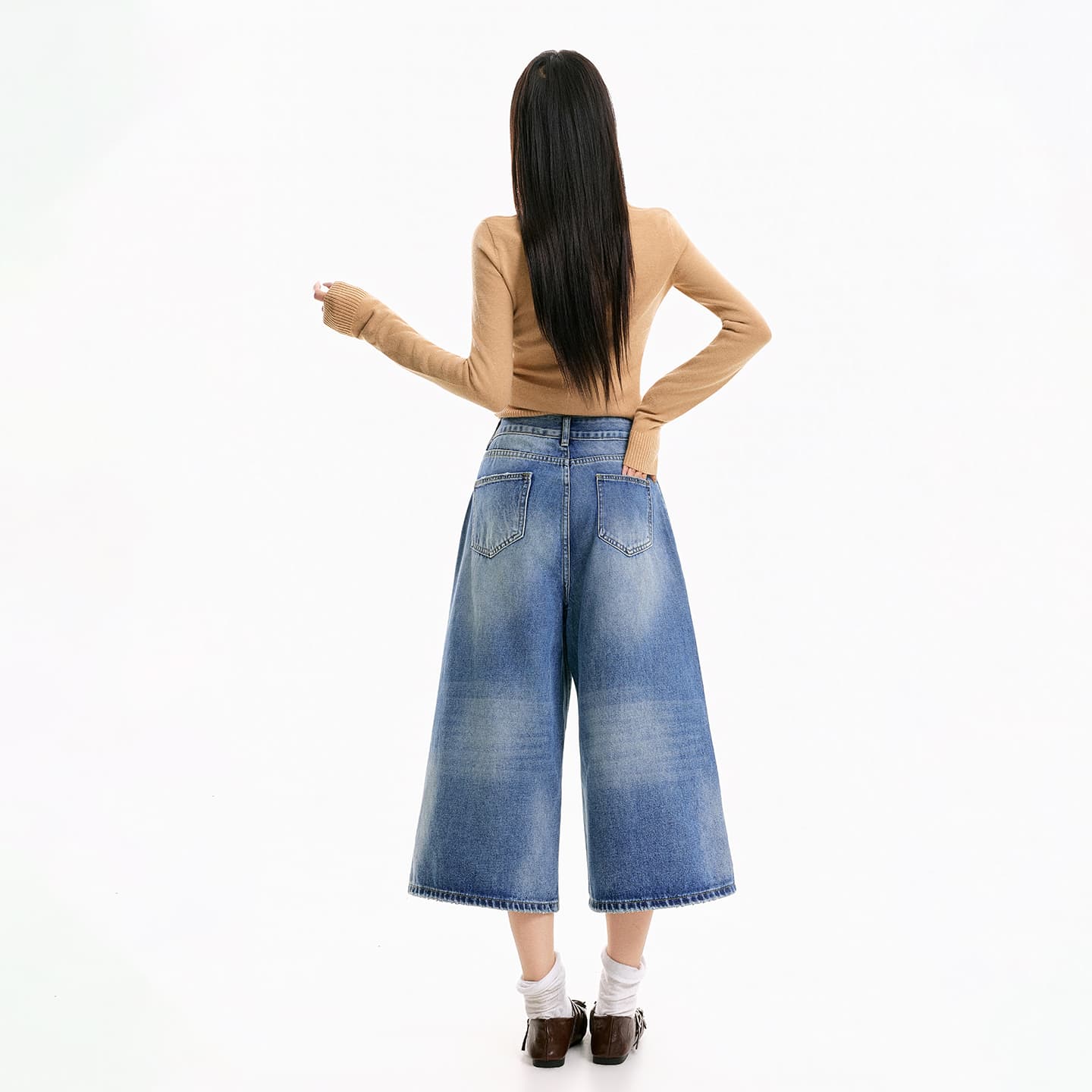 가을 청바지 여성 7 점 루즈핏 넓은 다리 아메리칸 워싱 캐주얼 이미지 4