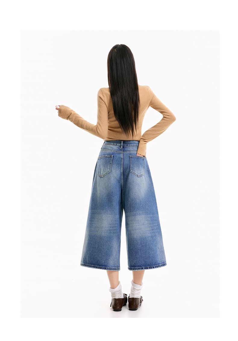 가을 청바지 여성 7 점 루즈핏 넓은 다리 아메리칸 워싱 캐주얼 상세 이미지 21