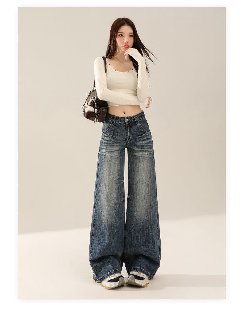 레트로 워싱 대나무 마디 곡물 넓은 다리 청바지 여성 가을 새로운 핫걸 루즈핏 아니요 막대기 다리 도루 센스 스트레이트 긴 바지 상세 이미지 6