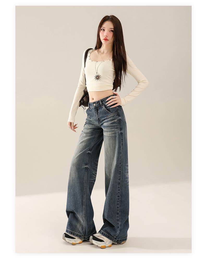 레트로 워싱 대나무 마디 곡물 넓은 다리 청바지 여성 가을 새로운 핫걸 루즈핏 아니요 막대기 다리 도루 센스 스트레이트 긴 바지 상세 이미지 7