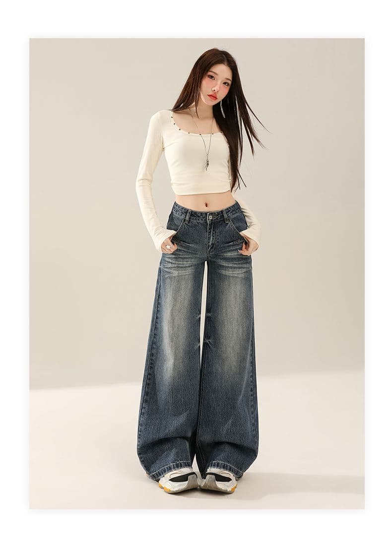 레트로 워싱 대나무 마디 곡물 넓은 다리 청바지 여성 가을 새로운 핫걸 루즈핏 아니요 막대기 다리 도루 센스 스트레이트 긴 바지 상세 이미지 12
