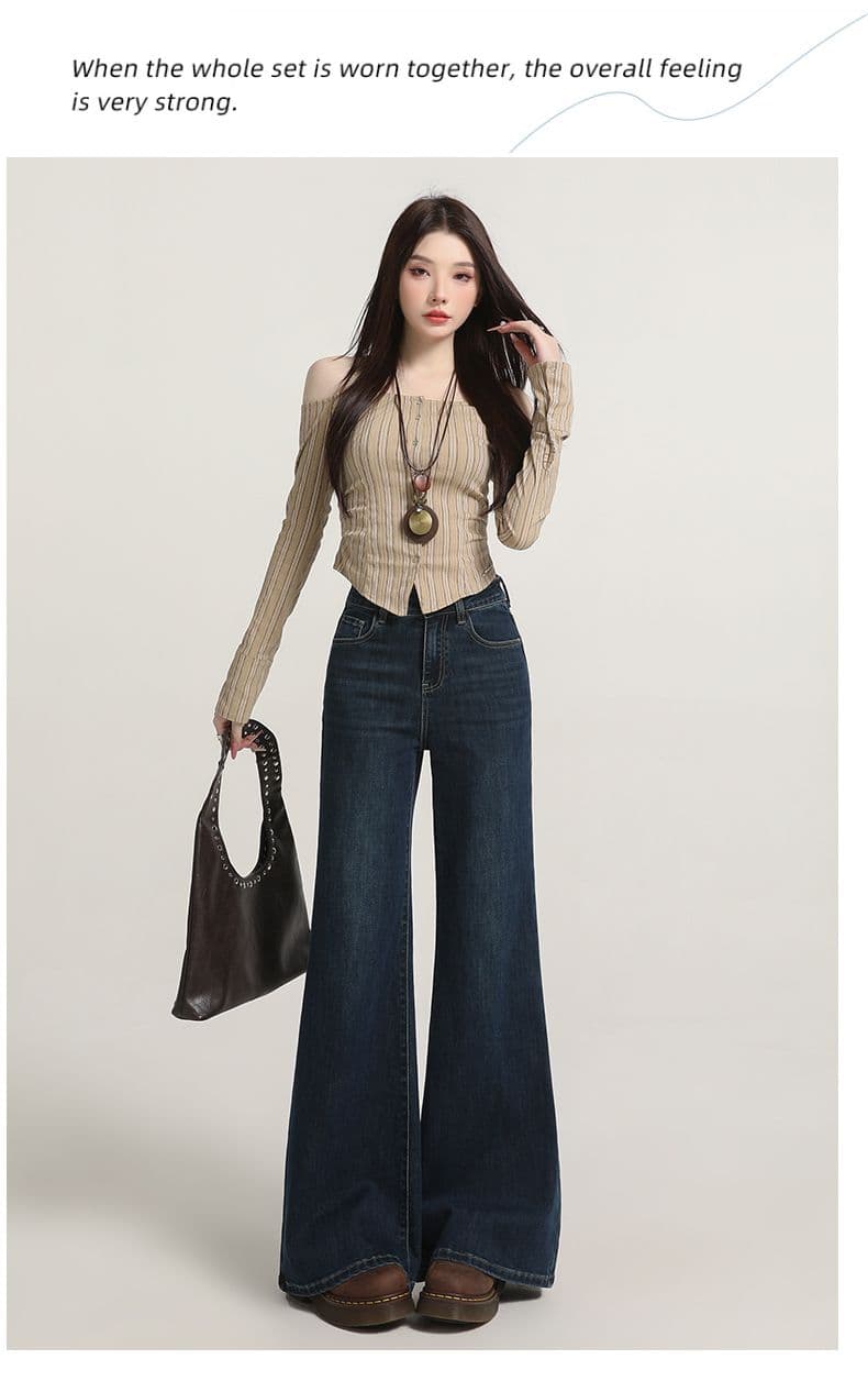 레트로 워싱 대나무 마디 곡물 넓은 다리 청바지 여성 가을 새로운 핫걸 루즈핏 아니요 막대기 다리 도루 센스 스트레이트 긴 바지 상세 이미지 12