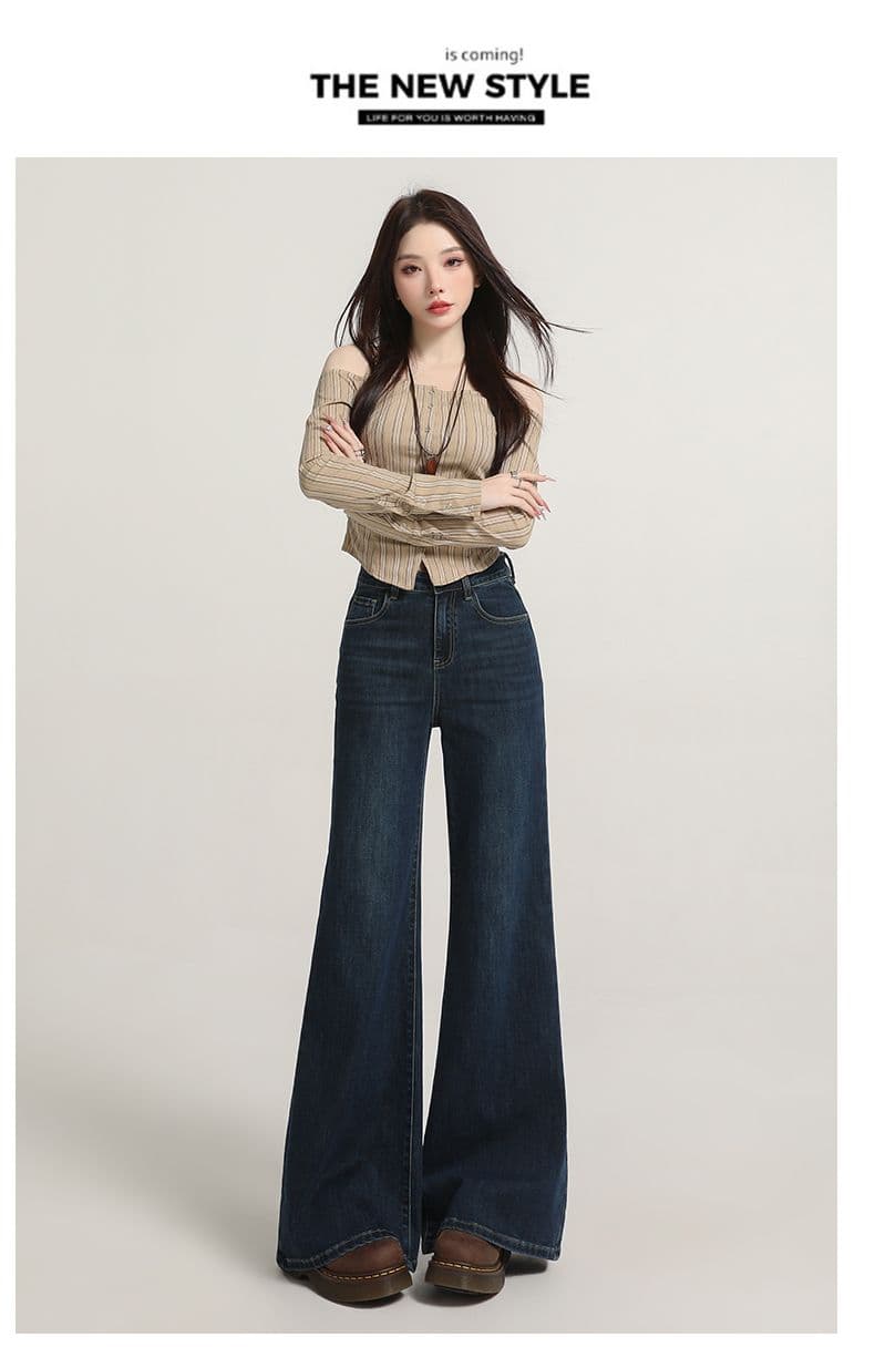 레트로 워싱 대나무 마디 곡물 넓은 다리 청바지 여성 가을 새로운 핫걸 루즈핏 아니요 막대기 다리 도루 센스 스트레이트 긴 바지 상세 이미지 13