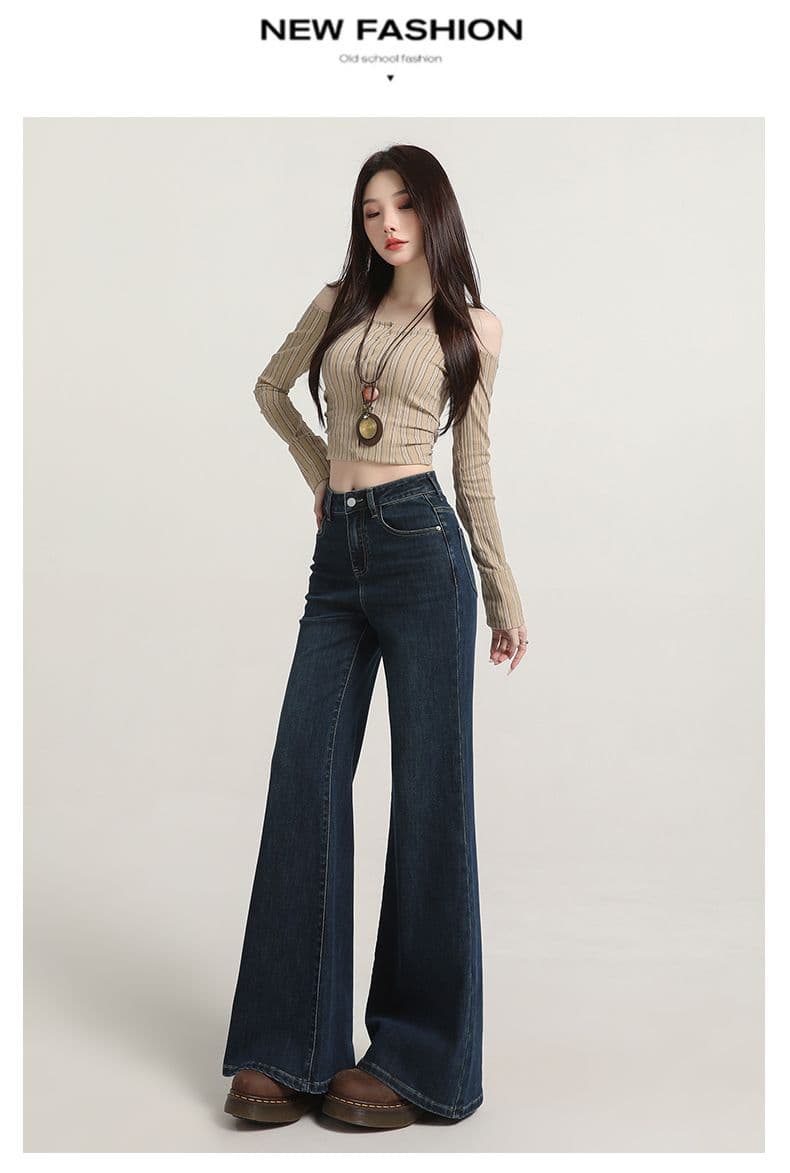 레트로 워싱 대나무 마디 곡물 넓은 다리 청바지 여성 가을 새로운 핫걸 루즈핏 아니요 막대기 다리 도루 센스 스트레이트 긴 바지 상세 이미지 14