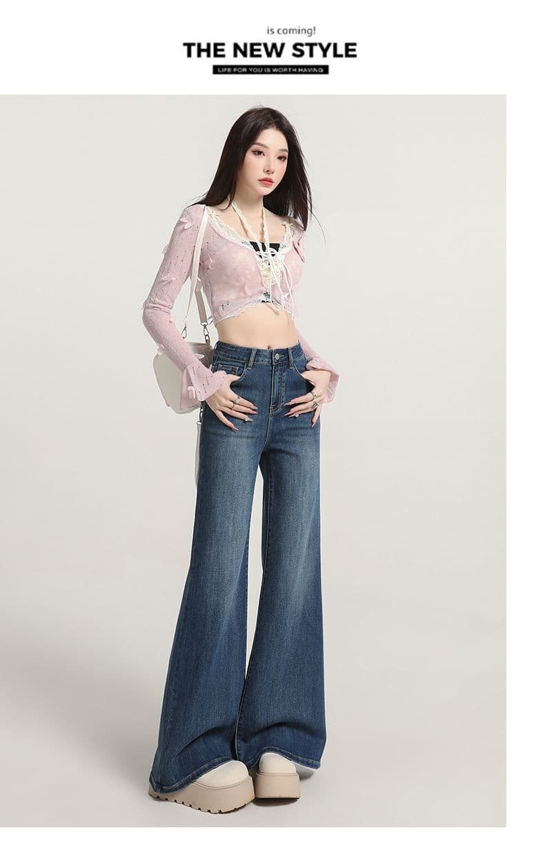 레트로 워싱 대나무 마디 곡물 넓은 다리 청바지 여성 가을 새로운 핫걸 루즈핏 아니요 막대기 다리 도루 센스 스트레이트 긴 바지 상세 이미지 25