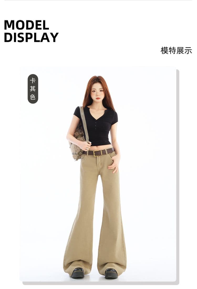카키 색 부츠컷 아니요 막대기 다리 청바지 여성 아메리칸 레트로 로우 웨이스트 좁은 에디션 슬림해 보이는 긴 바지 상세 이미지 4