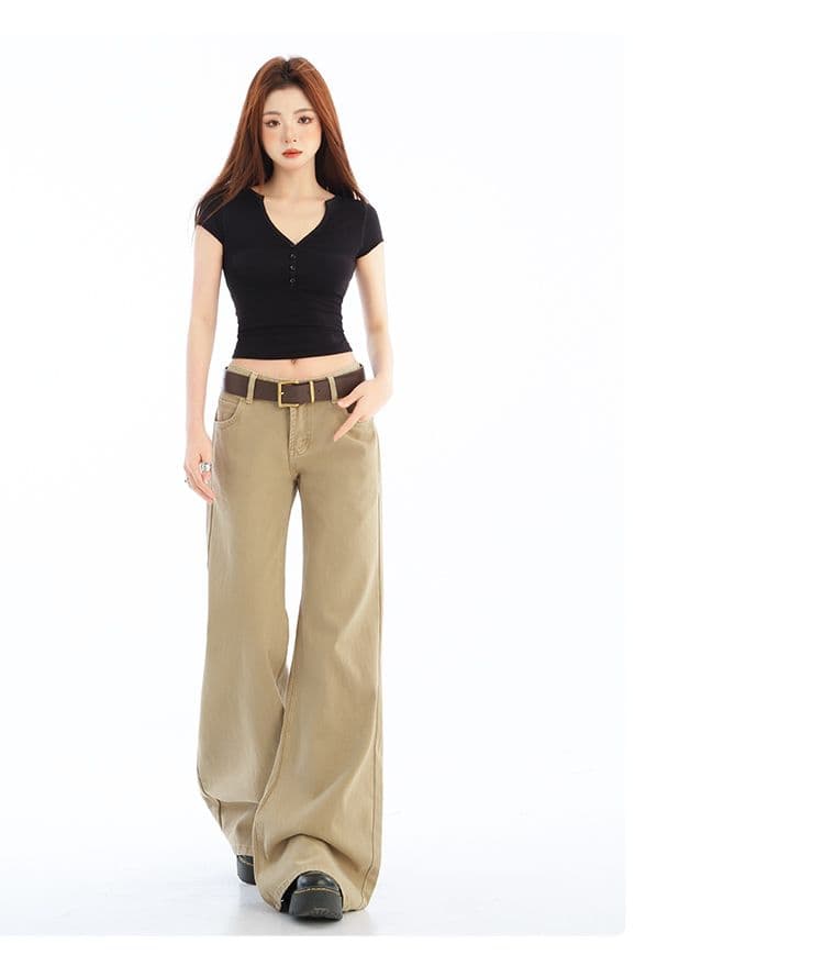 카키 색 부츠컷 아니요 막대기 다리 청바지 여성 아메리칸 레트로 로우 웨이스트 좁은 에디션 슬림해 보이는 긴 바지 상세 이미지 5