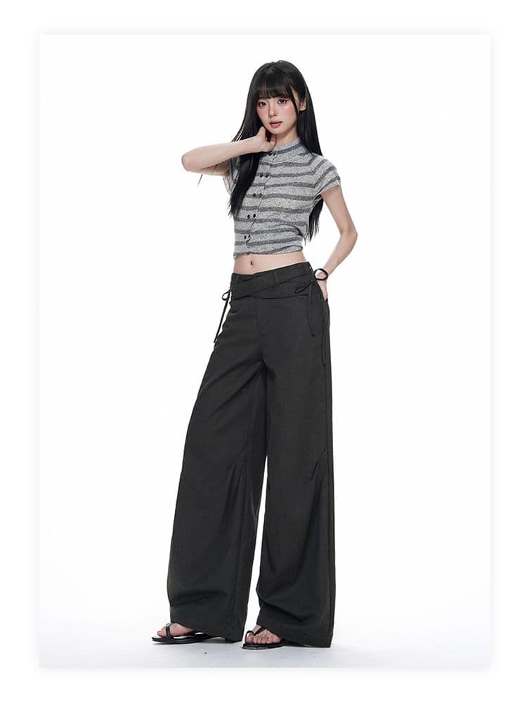 디자인 센스 허리 머리 라이 경기 서울 더블 스트랩 디자인 플리츠 캐주얼 다용도 슬랙스 모통이 칼 바지 상세 이미지 10