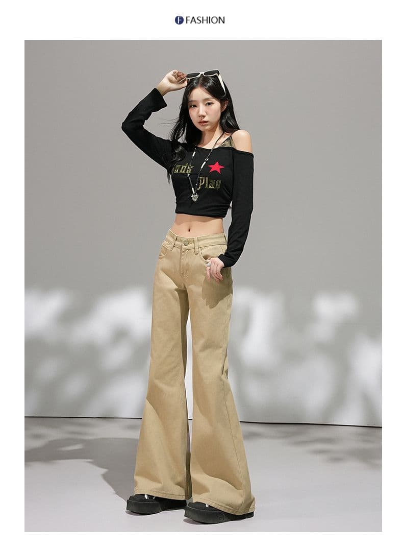 카키 색 아니요 막대기 다리 부츠컷 청바지 여성 2026 가을 새로운 핫걸 로우 웨이스트 슬림해 보이는 나팔 바지 작은 키 상세 이미지 8