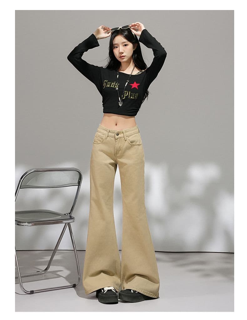 카키 색 아니요 막대기 다리 부츠컷 청바지 여성 2026 가을 새로운 핫걸 로우 웨이스트 슬림해 보이는 나팔 바지 작은 키 상세 이미지 9