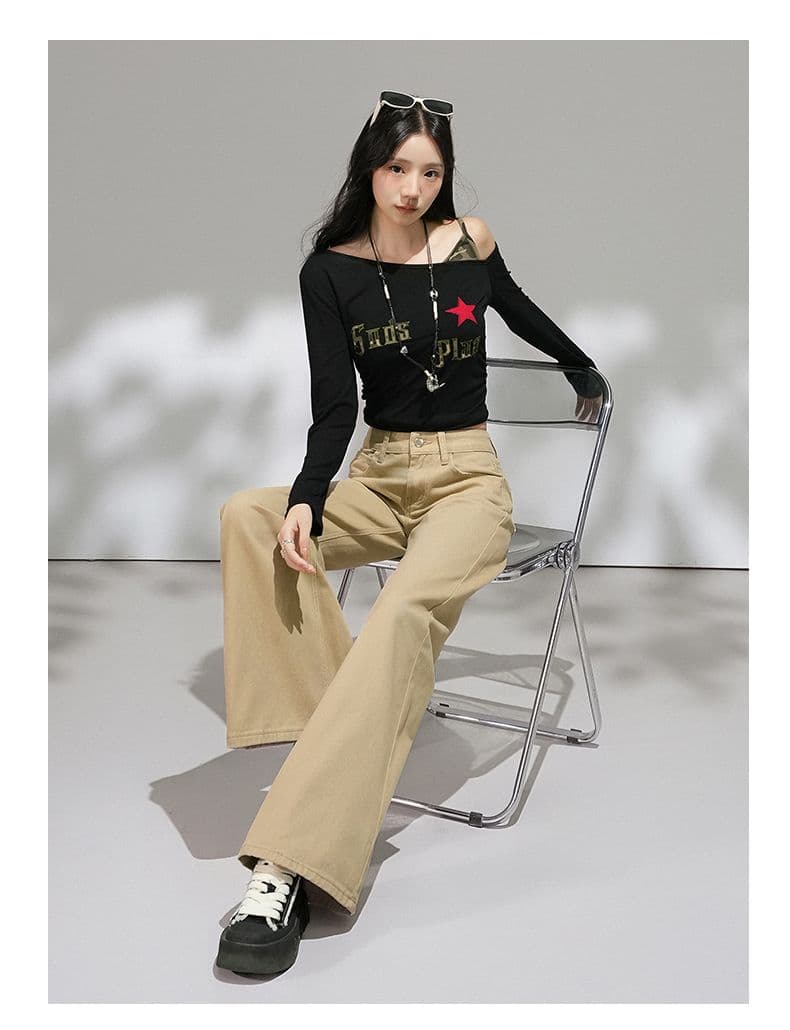 카키 색 아니요 막대기 다리 부츠컷 청바지 여성 2026 가을 새로운 핫걸 로우 웨이스트 슬림해 보이는 나팔 바지 작은 키 상세 이미지 11