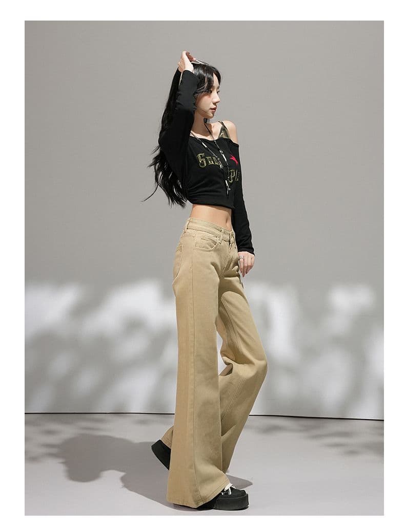 카키 색 아니요 막대기 다리 부츠컷 청바지 여성 2026 가을 새로운 핫걸 로우 웨이스트 슬림해 보이는 나팔 바지 작은 키 상세 이미지 12