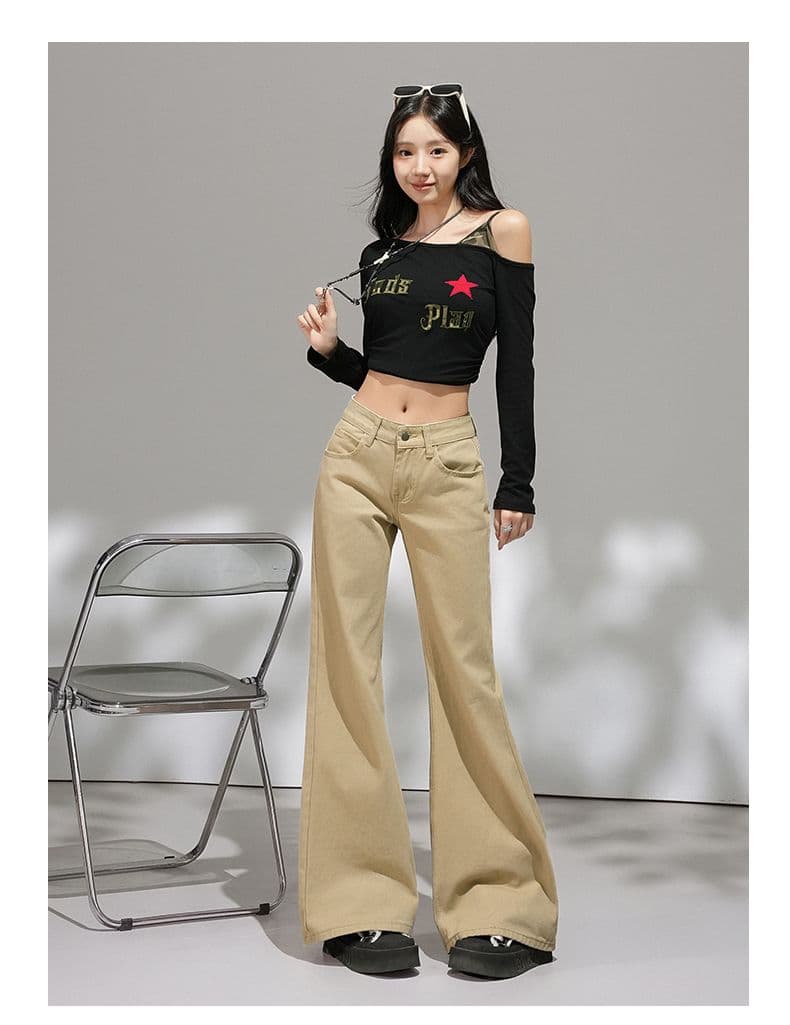 카키 색 아니요 막대기 다리 부츠컷 청바지 여성 2026 가을 새로운 핫걸 로우 웨이스트 슬림해 보이는 나팔 바지 작은 키 상세 이미지 13