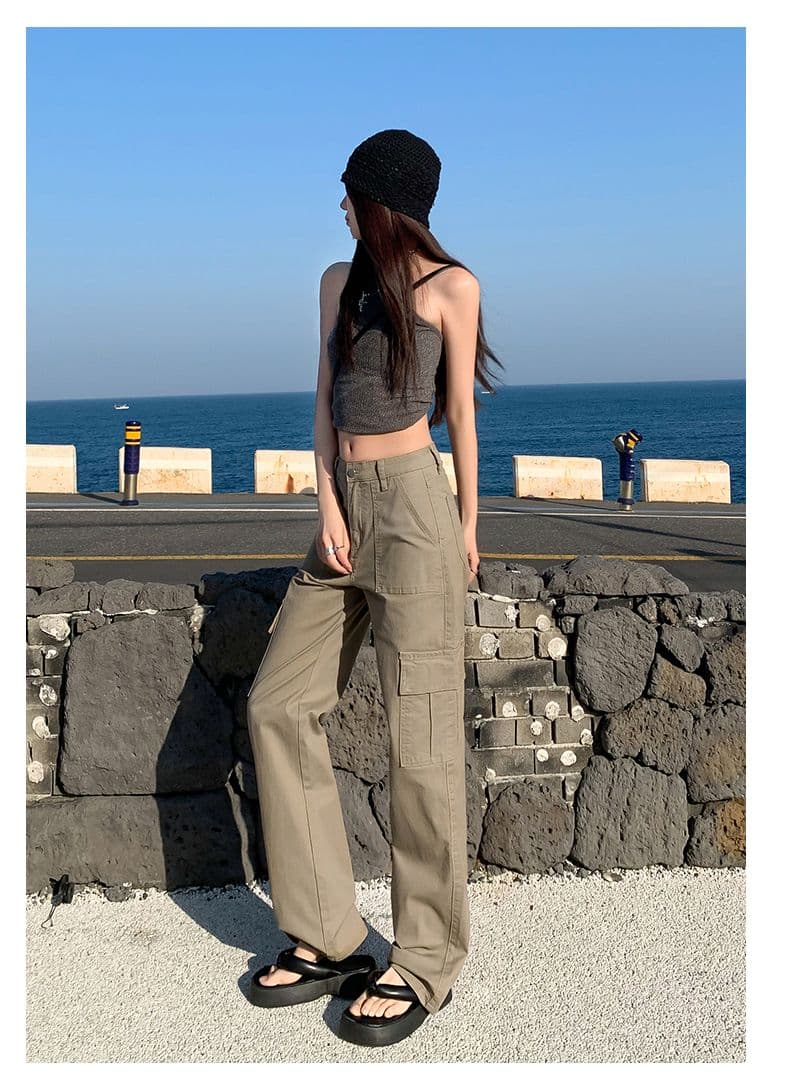 쌀 살구 스트레이트 워크웨어 팬츠 데님 여성 2026 봄 여름 새로운 루즈핏 슬림해 보이는 와이드 레그 팬츠 아메리칸 레트로 캐주얼 바지 상세 이미지 21