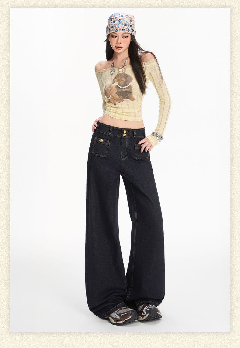 작은 대중 디자인 센스 원본 암소 색상 더블 버클 스트레이트 와이드 레깅스 바지 2026 가을 새로운 하이웨이스트 루즈핏 슬림해 보이는 긴 바지 상세 이미지 19