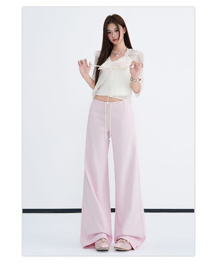 삼색 펌프 로프 넓은 다리 웨이 바지 여성 2026 가을 새로운 로우 웨이스트 루즈핏 도루 센스 다용도 슬림해 보이는 바닥 청소 긴 바지 상세 이미지 13