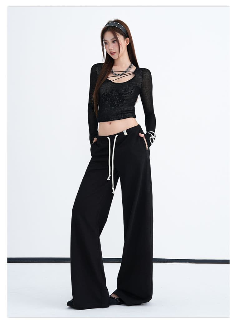 삼색 펌프 로프 넓은 다리 웨이 바지 여성 2026 가을 새로운 로우 웨이스트 루즈핏 도루 센스 다용도 슬림해 보이는 바닥 청소 긴 바지 상세 이미지 25
