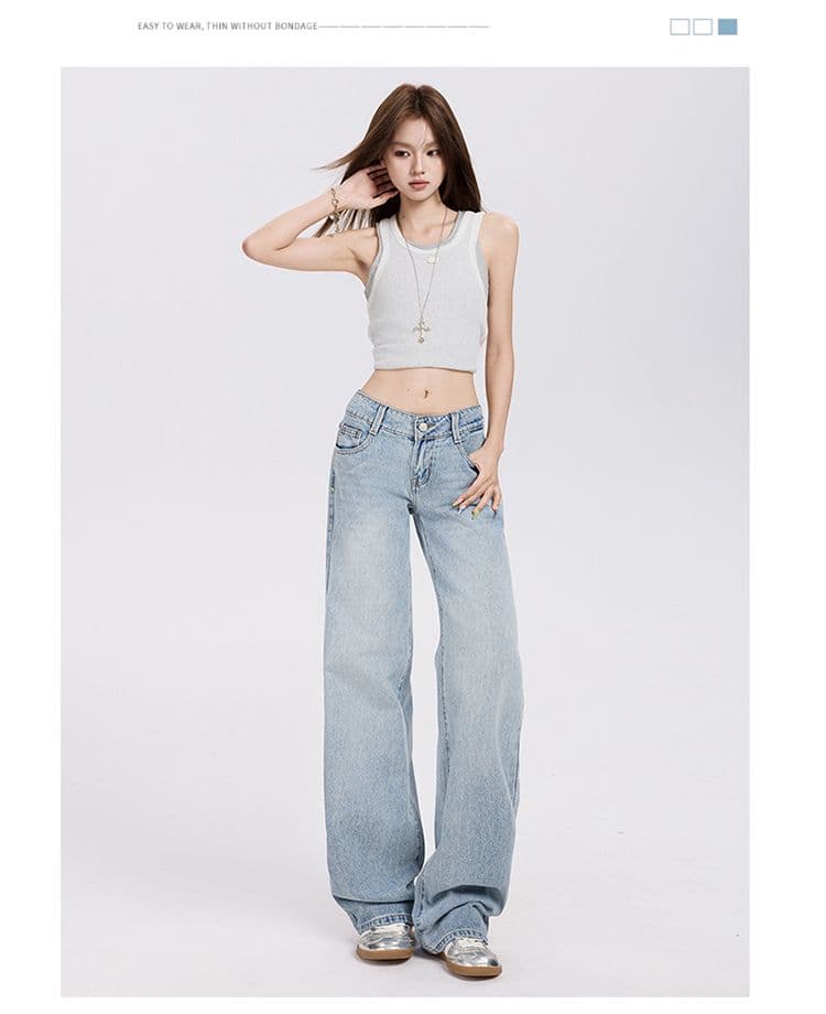 아메리칸 레트로 로우 웨이스트 핫걸 루즈핏 와이드 레그 팬츠 다용도 봄 여름 스트레이트 청바지 여성 긴 바지 길이 연장 상세 이미지 8