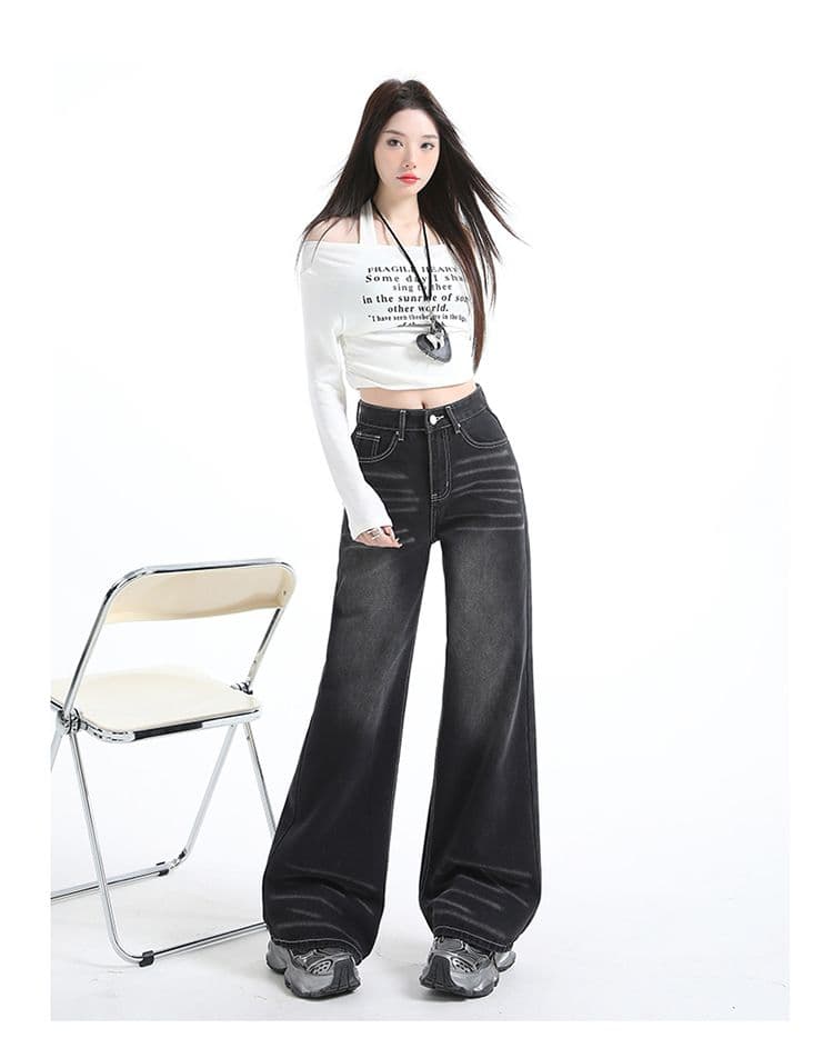 검정색 가을 겨울 중간 허리 아메리칸 레트로 고양이 반드시 명시적 스티치 슬림해 보이는 스트레이트 부츠컷 청바지 긴 바지 상세 이미지 13