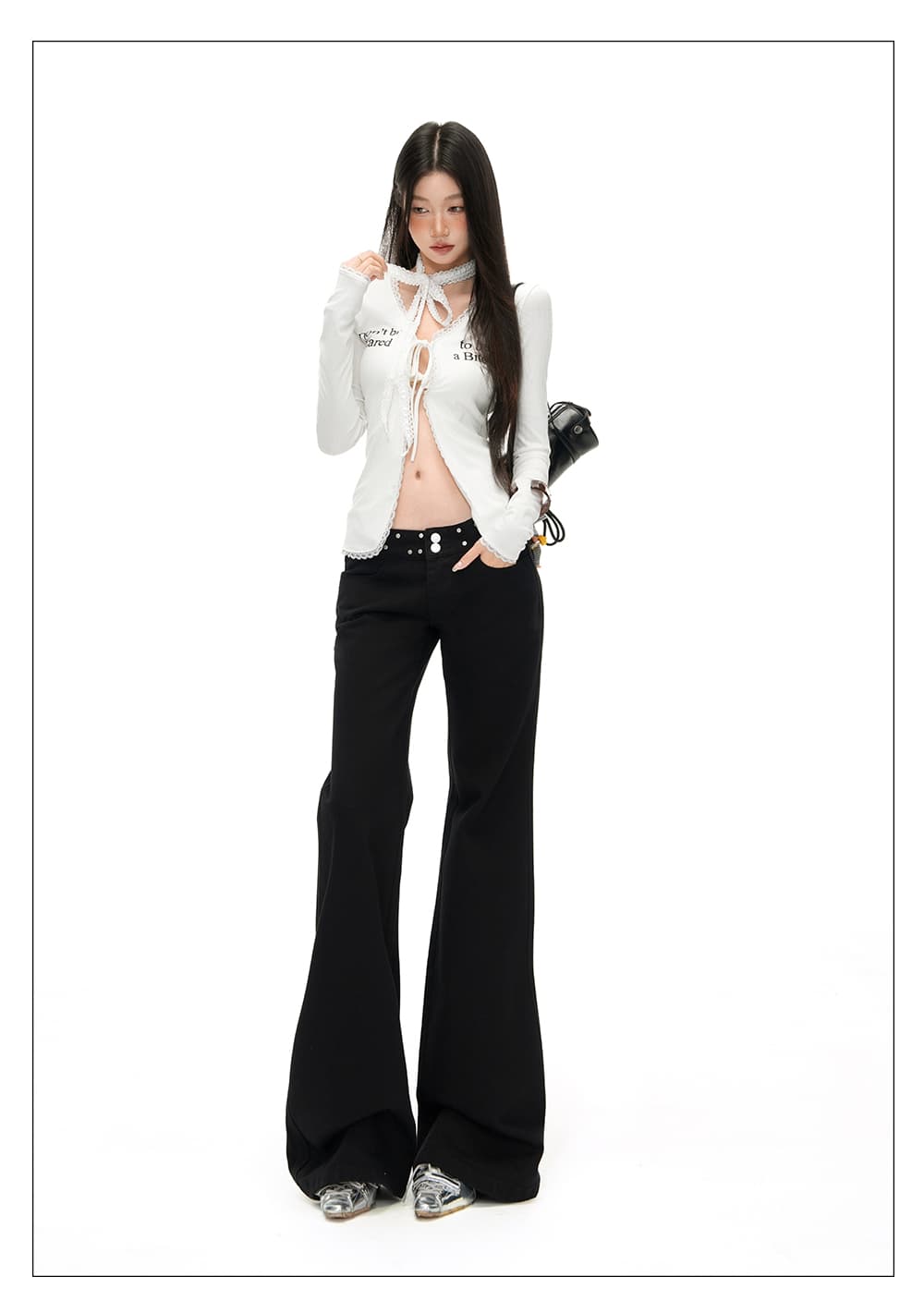 아메리칸 화이트 검정색 로우 웨이스트 스트레이트 나팔 청바지 여성 핫걸 디자인 센스 징 몸매 가꾸기 부츠컷 바지 상세 이미지 10