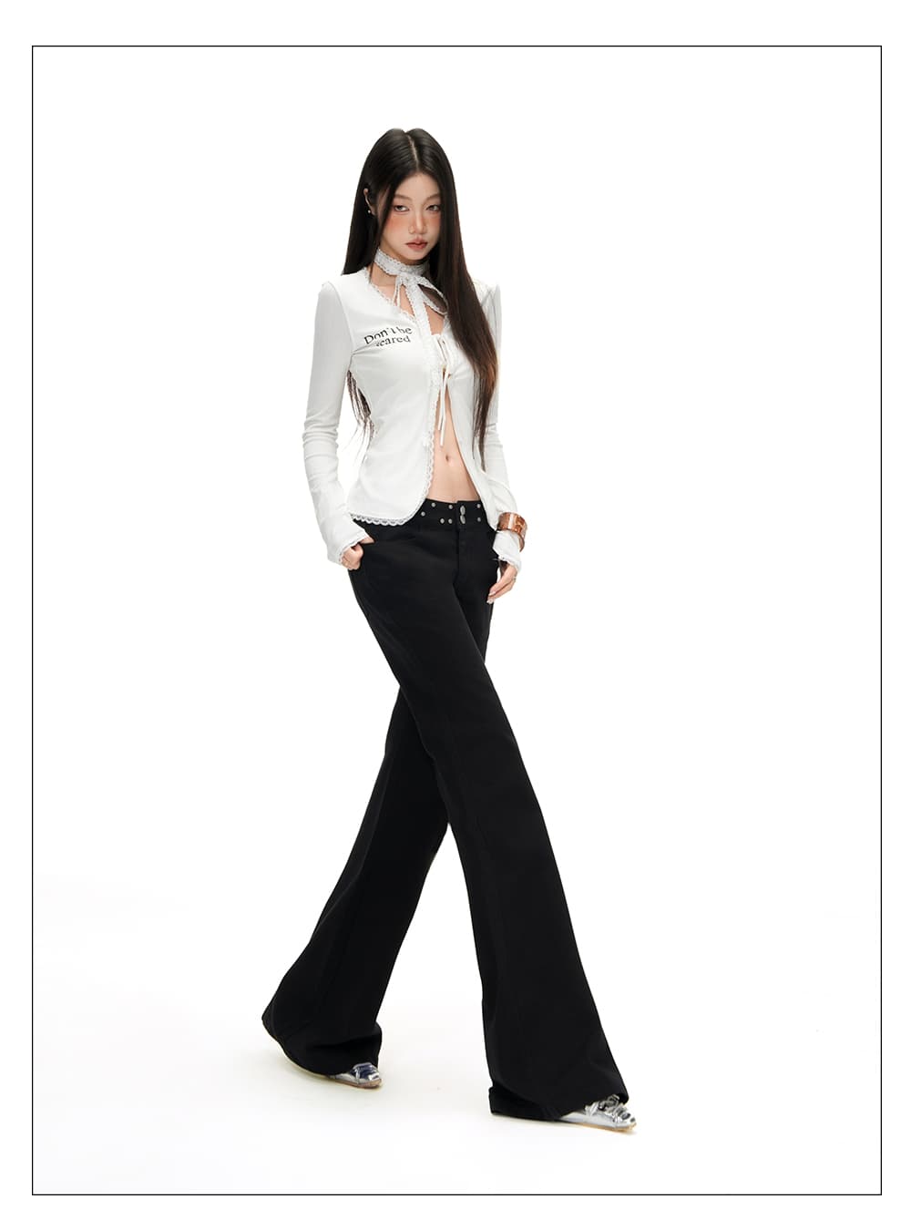 아메리칸 화이트 검정색 로우 웨이스트 스트레이트 나팔 청바지 여성 핫걸 디자인 센스 징 몸매 가꾸기 부츠컷 바지 상세 이미지 14