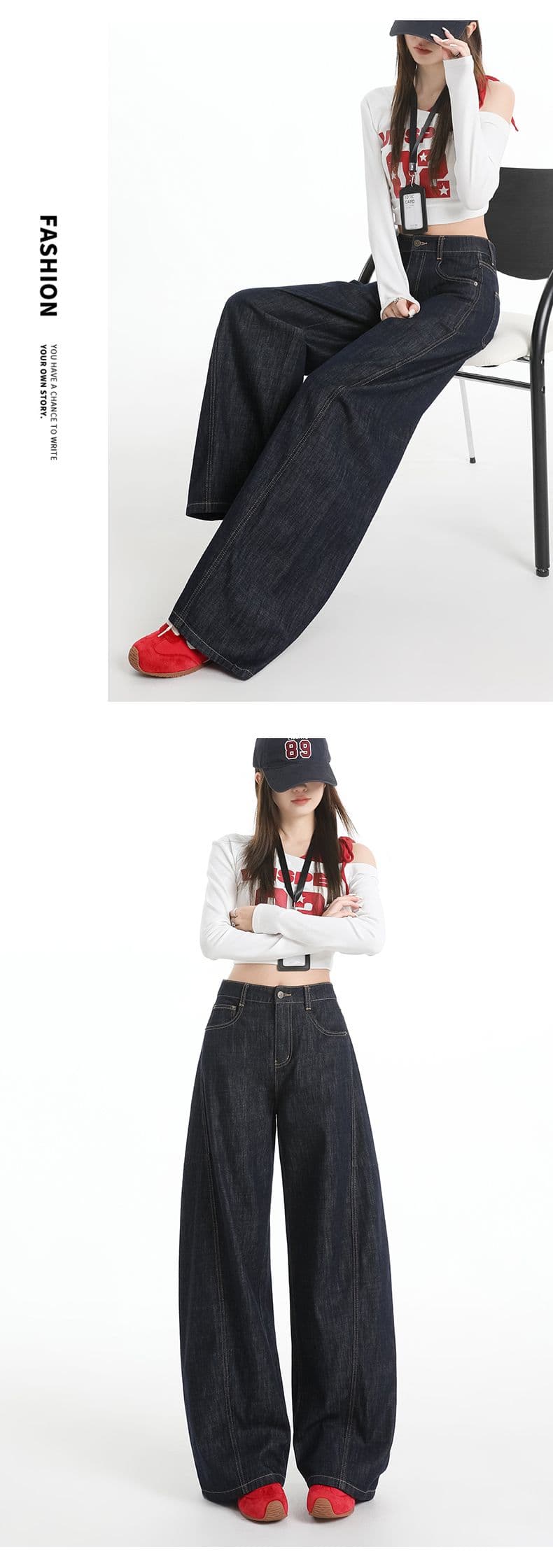 레트로 낫 청바지 여성 가을 2026 새로운 작은 키 하이웨이스트 루즈핏 표지 넓적 다리 모통이 칼 와이드 레그 팬츠 상세 이미지 18