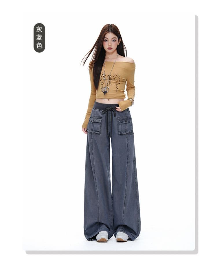 군용 녹색 해체 패치워크 중 로우 웨이스트 워크웨어 팬츠 리브 허리 머리 주머니 루즈핏 캐주얼 바지 여성 상세 이미지 11