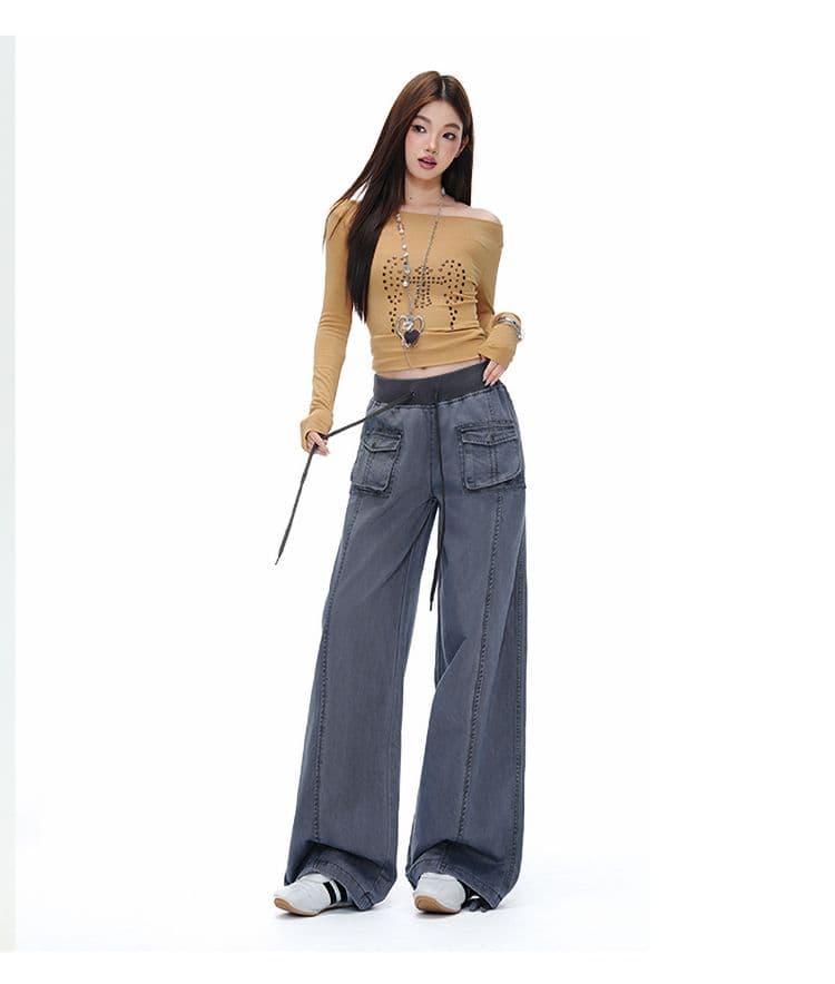 군용 녹색 해체 패치워크 중 로우 웨이스트 워크웨어 팬츠 리브 허리 머리 주머니 루즈핏 캐주얼 바지 여성 상세 이미지 14